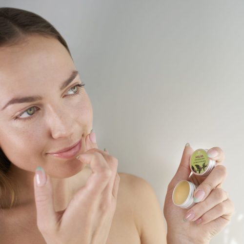 moisturizing emollient melissa lip balm estonian skincare cosmetics estonian skin care nordic model green eyed girl beauty